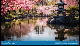 Ķiršu zieds sapņo attiecībā uz mieru austrumu dārzā 4 Ķiršu ziedu sapņi: japāņu dārza miers